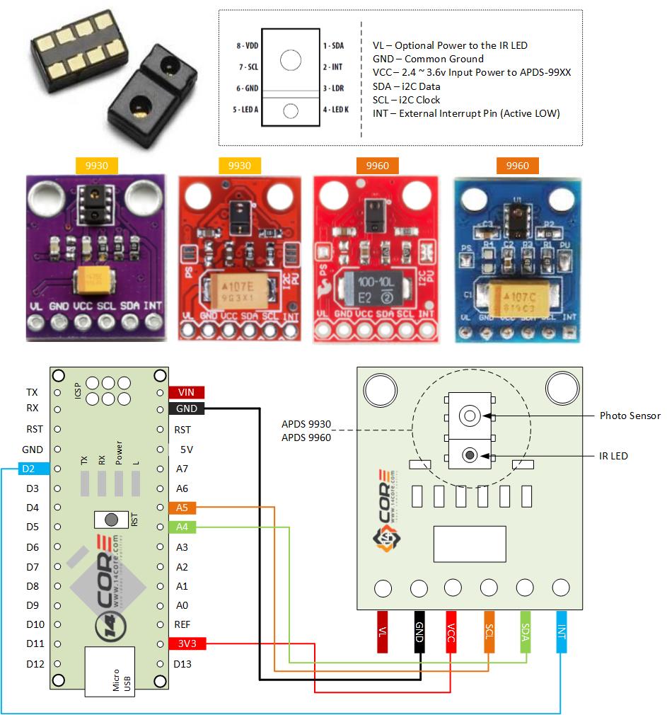 I2C IIC APDS 9930 APDS 9960 RGB y gesto Módulo sensor Breakout Arduino I2C IIC APDS 9930 APDS 9960 RGB y gesto Módulo sensor Breakout Arduino